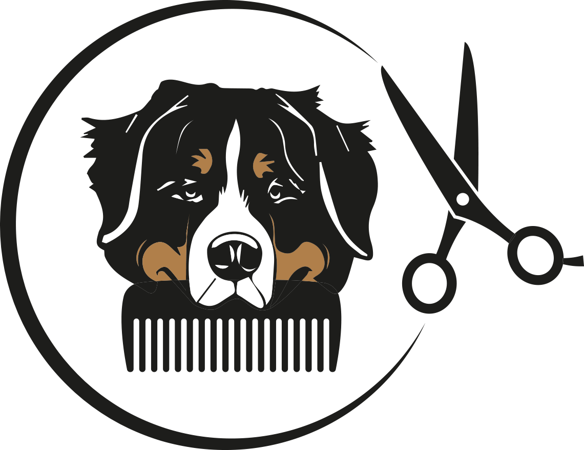 Salon Bellschön Logo Hund mit Kamm und Schere in Kreis